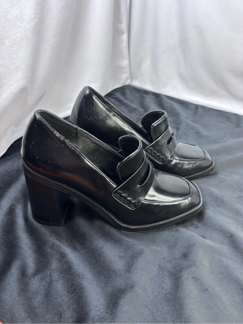 Dolce Vita Flora Women’s 8 Black Patent Leather Block Heel Loafers